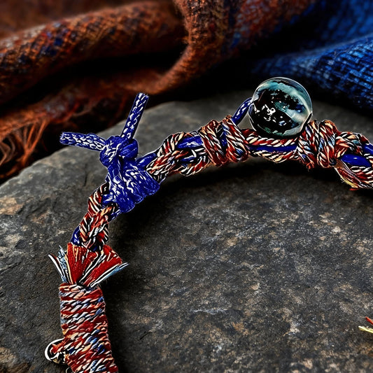 Blue Firework Agate Braided Bracelet bead detail
