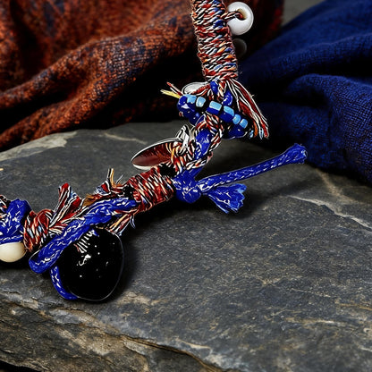 Blue Firework Agate Braided Bracelet braid and charm detail