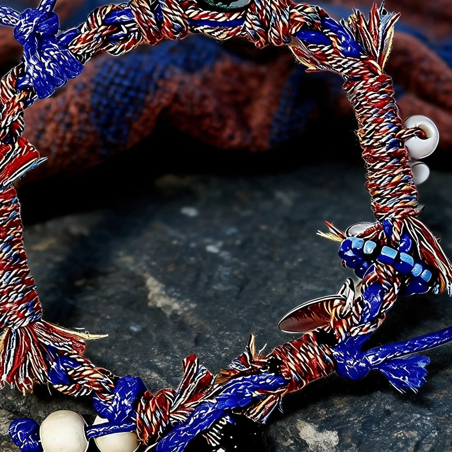 Blue Firework Agate Braided Bracelet texture close-up