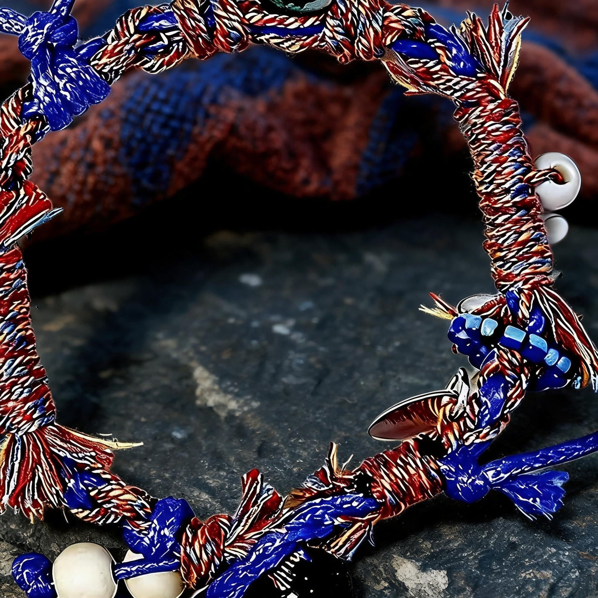 Blue Firework Agate Braided Bracelet texture close-up