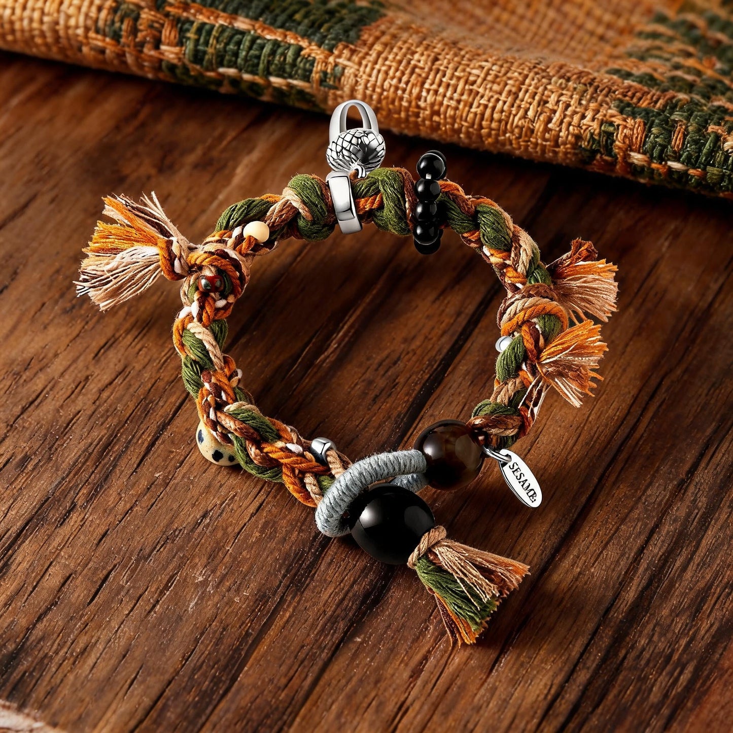 Forest Ring Agate Braided Bracelet front full view