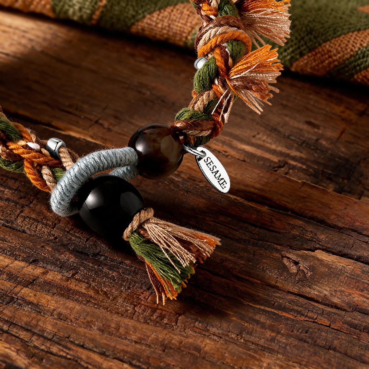 Forest Ring Agate Braided Bracelet braid and charm detail