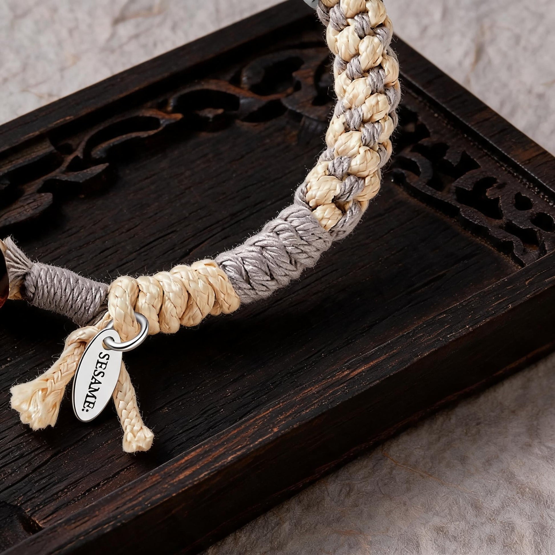 Mystic Realm Agate Braided Bracelet braid and charm detail