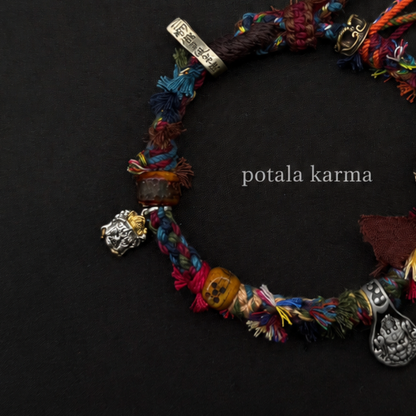 One-of-a-Kind Patchwork Braided Charm Bracelet - hand-braided cord and material detail