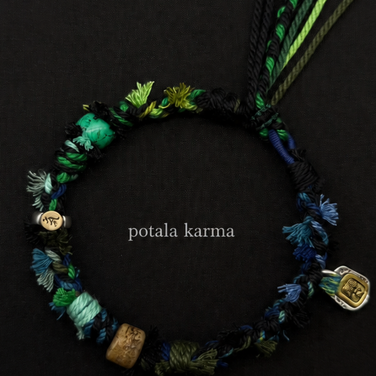 Handcrafted Forest Green Braided Charm Bracelet - hand-braided cord and material detail