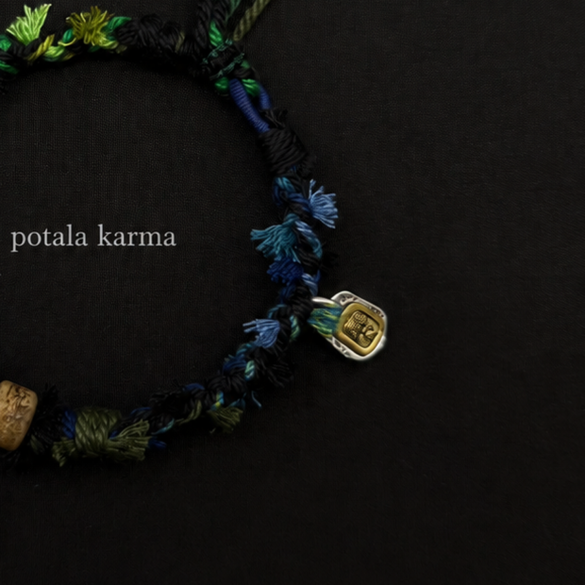 Handcrafted Forest Green Braided Charm Bracelet - decorative charm and bead detail