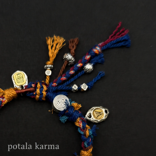 One-of-a-Kind Multicolor Braided Multi-Charm Bracelet - adjustable closure and cord detail