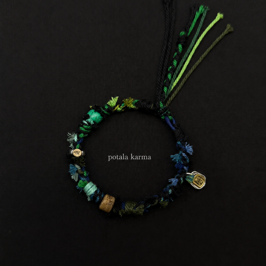 Handcrafted Forest Green Braided Charm Bracelet - front view