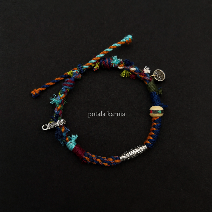 Handcrafted Turquoise & Orange Braided Charm Bracelet