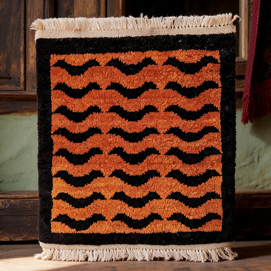 Orange Black Wave Mini Tibetan Rug front hero view