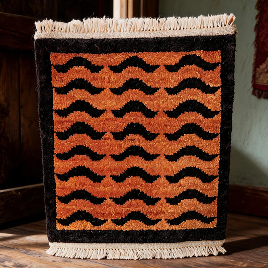 Orange Black Wave Border Mini Tibetan Rug front hero view
