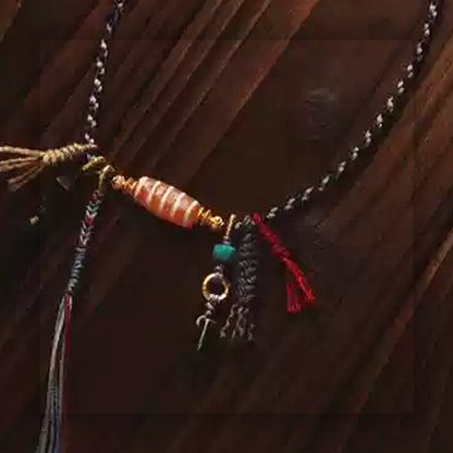 Handcrafted Tibetan agate Dzi bead multi strand necklace Dzi bead close-up