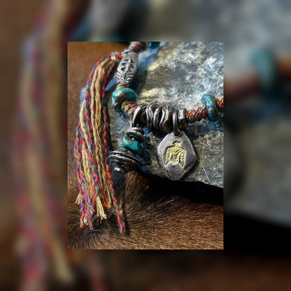 Tea Horse nomadic handwoven Tibetan-style necklace pendant and tassel close-up