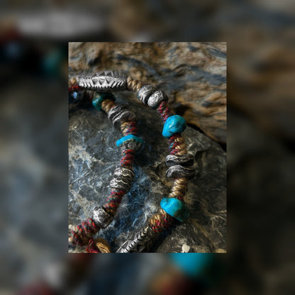 Tea Horse nomadic handwoven Tibetan-style necklace cord and bead detail
