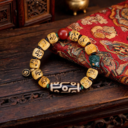 Potala Palace Nine-Eye Dzi yak bone bracelet front view