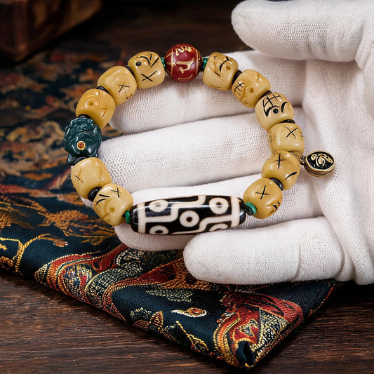 Potala Palace Nine-Eye Dzi yak bone bracelet main bead macro