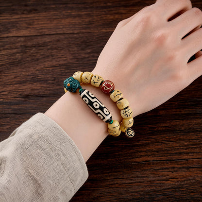Potala Palace Nine-Eye Dzi yak bone bracelet worn on wrist