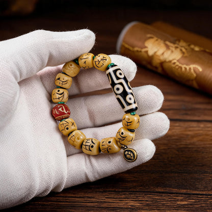 Potala Palace Nine-Eye Dzi yak bone bracelet collector inspection