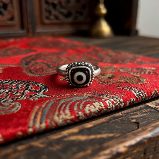 S925 silver inlaid Dzi agate ring Style 1