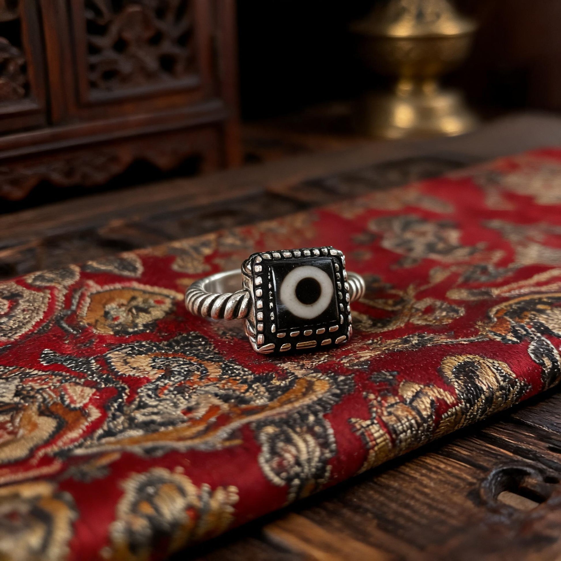 S925 silver inlaid Dzi agate ring Style 6