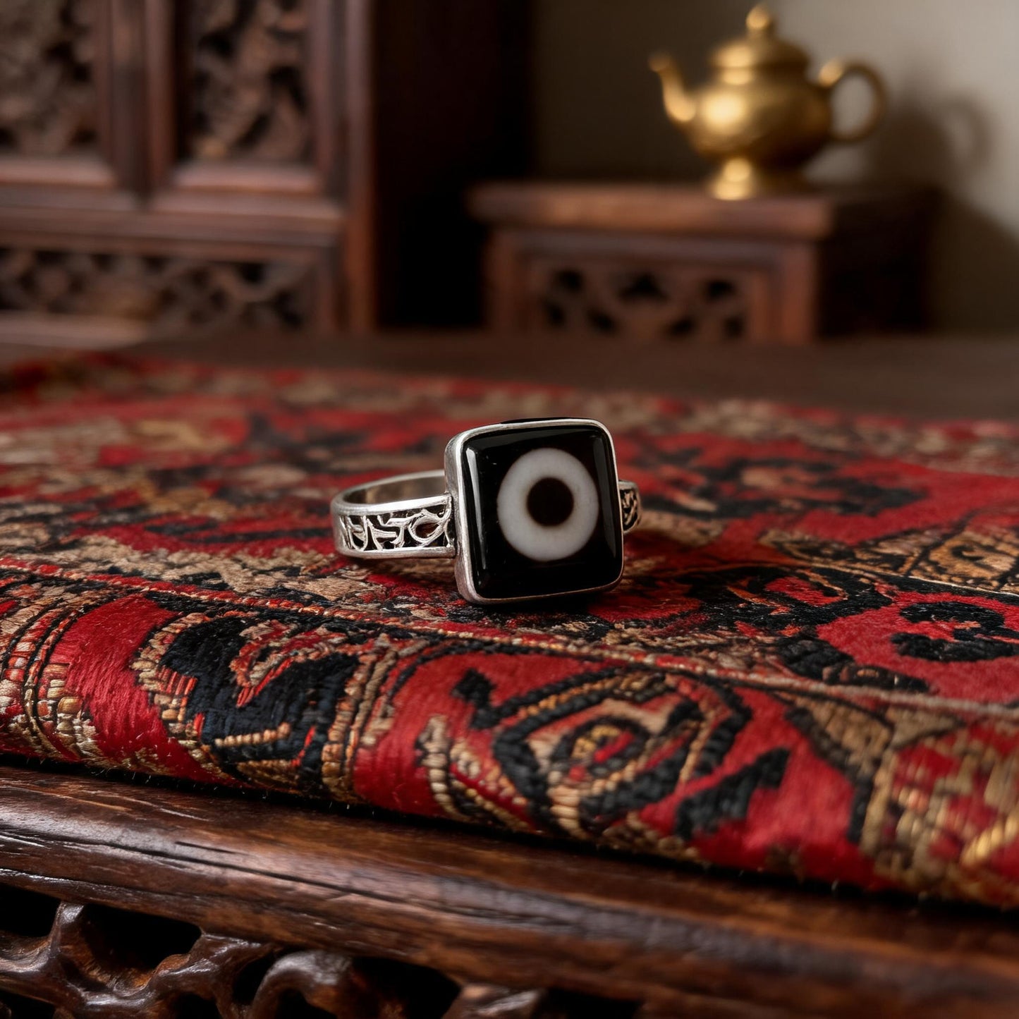 S925 silver inlaid Dzi agate ring Style 7