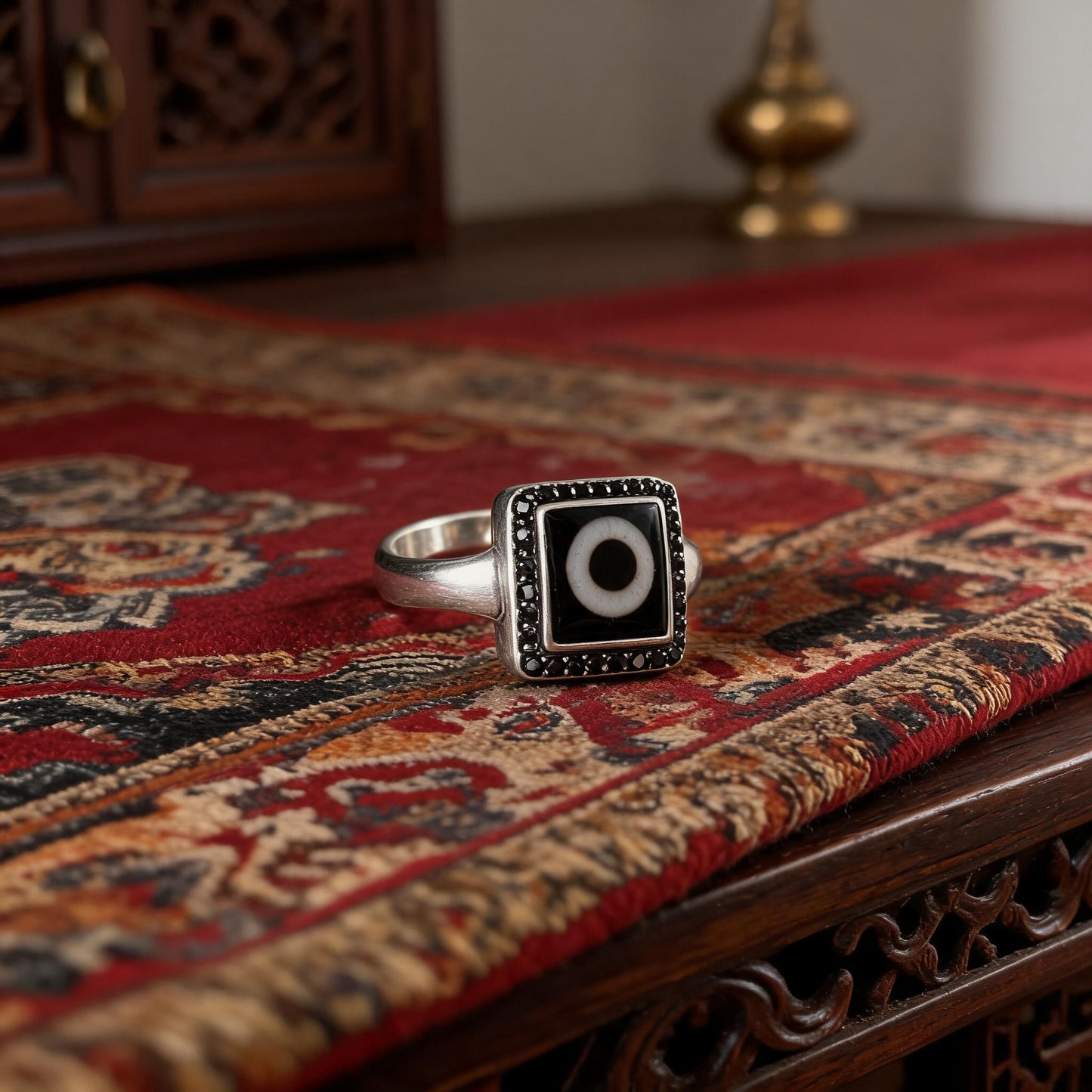 S925 silver inlaid Dzi agate ring Style 8