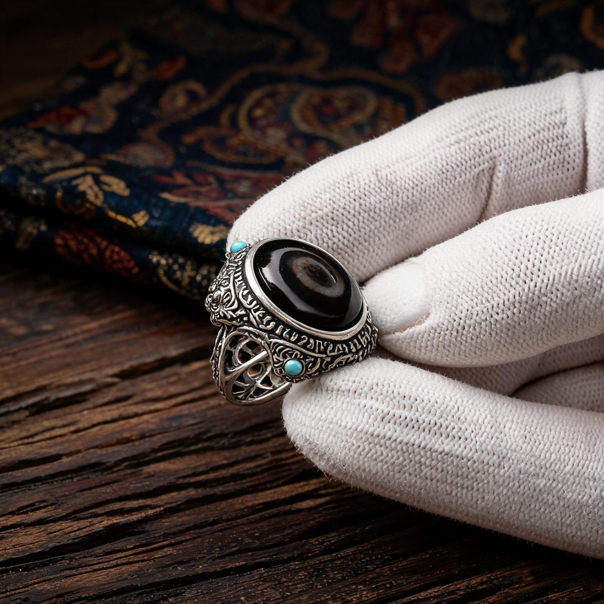 Garuda Dzi S925 silver ring craftsmanship macro