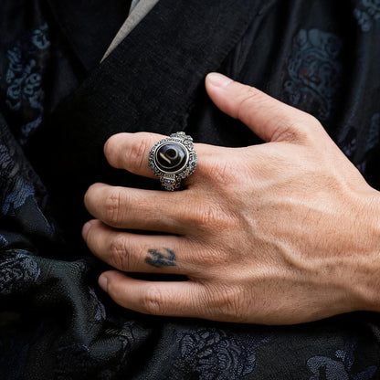 Garuda Dzi S925 silver ring worn on hand