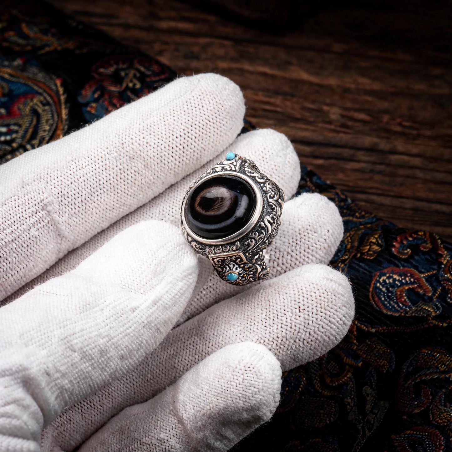 Garuda Dzi S925 silver ring collector inspection
