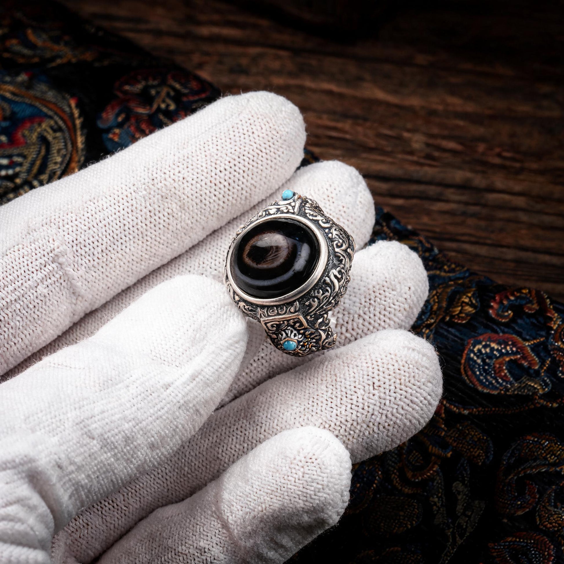 Garuda Dzi S925 silver ring collector inspection