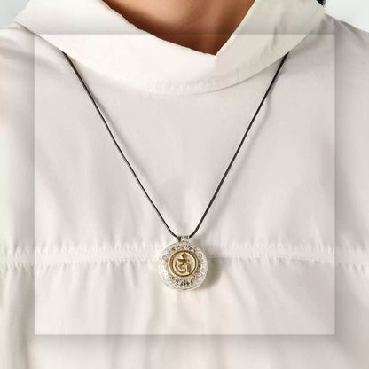 Handcrafted S925 silver gilded wisdom Gau pendant necklace round Dhi wearing view