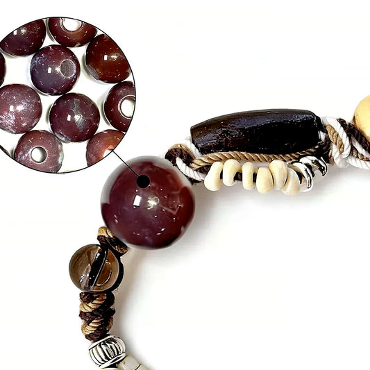 Wine Purple Large-Bead Agate Braided Bracelet bead detail