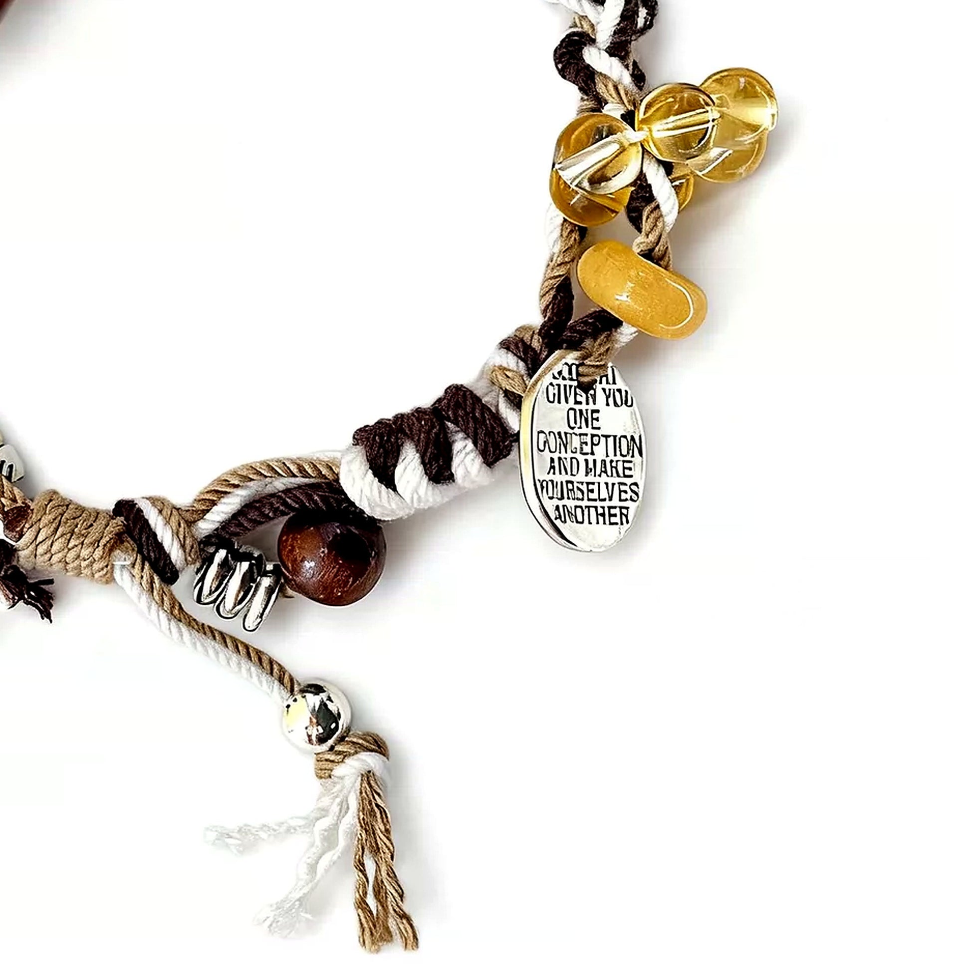 Wine Purple Large-Bead Agate Braided Bracelet braid and charm detail