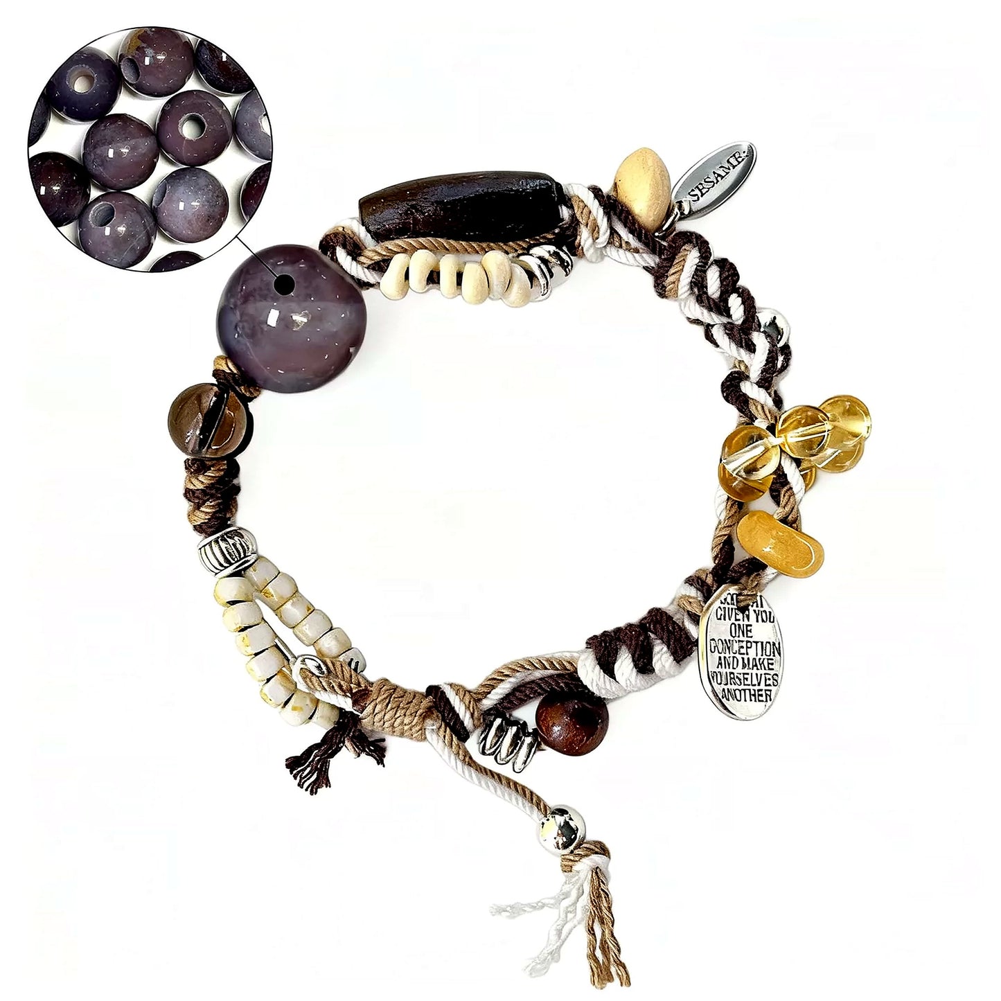 Deep Purple Large-Bead Agate Braided Bracelet front full view