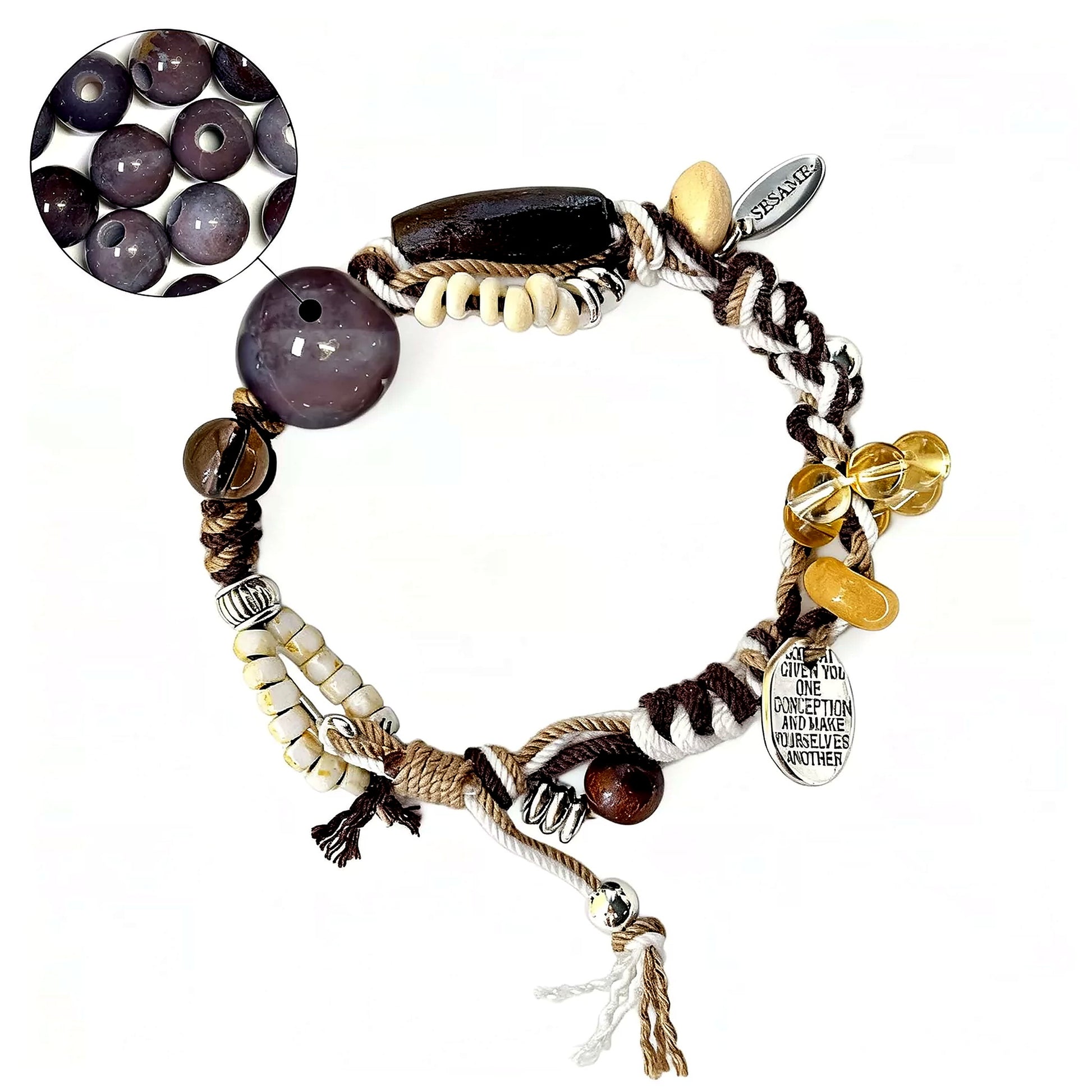 Deep Purple Large-Bead Agate Braided Bracelet front full view
