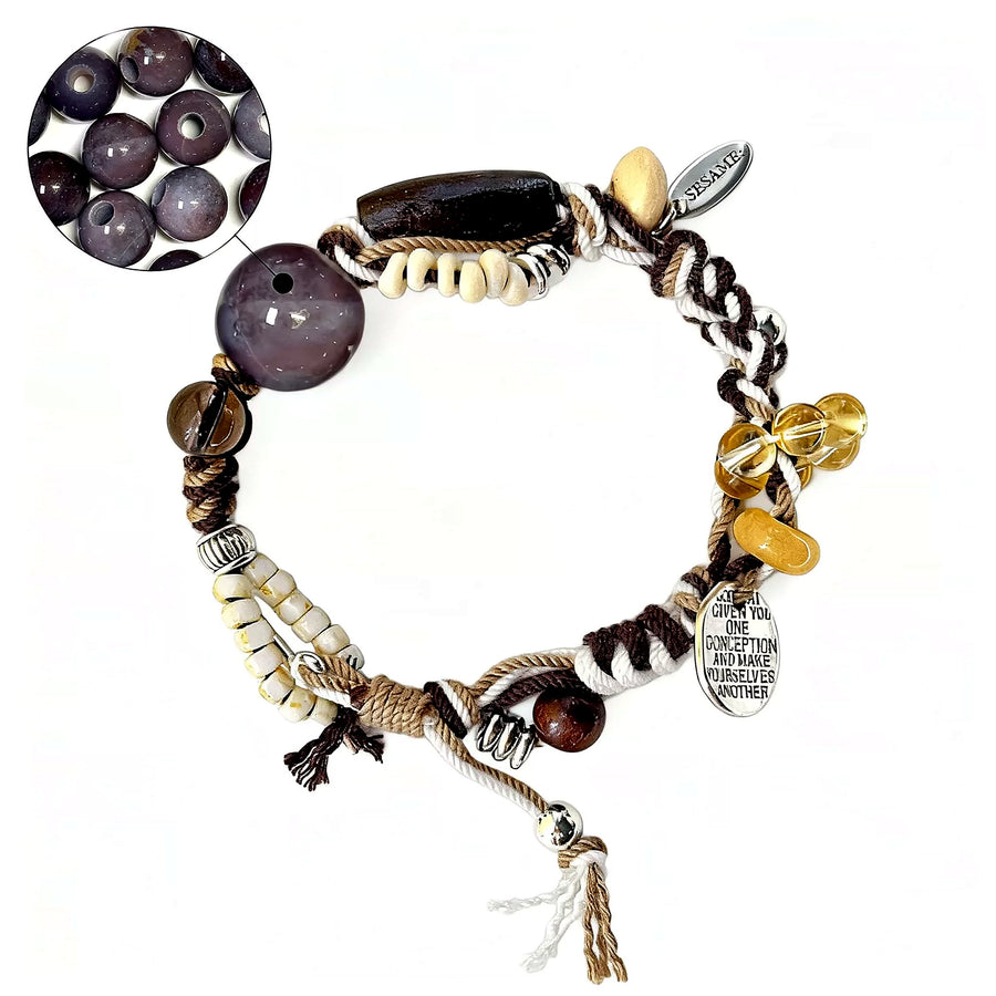 Deep Purple Large-Bead Agate Braided Bracelet front full view
