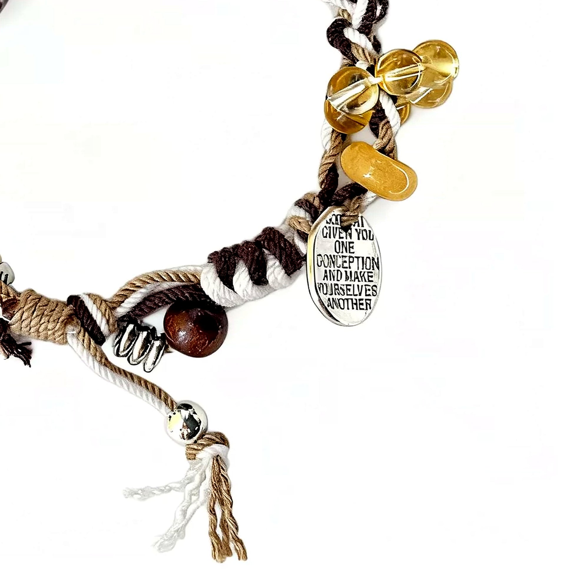 Deep Purple Large-Bead Agate Braided Bracelet braid and charm detail