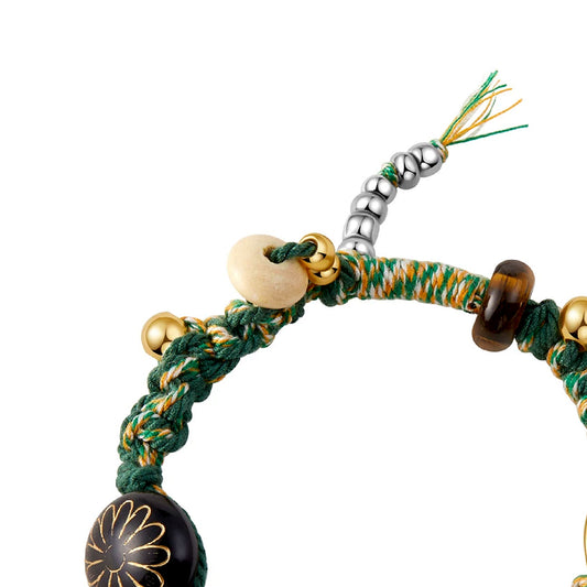 Long Summer Meadow Agate Braided Bracelet - OT Gold Clasp bead detail