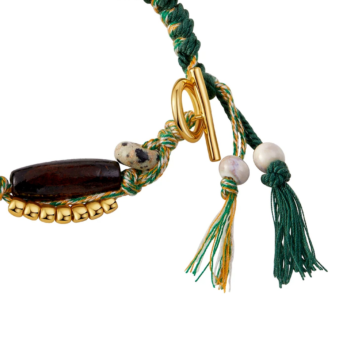 Long Summer Meadow Agate Braided Bracelet - OT Gold Clasp braid and charm detail