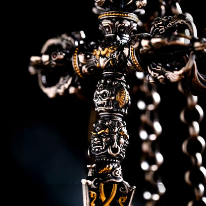 Sumeru Vajrakilaya Phurba pendant in S925 silver top symbol close-up