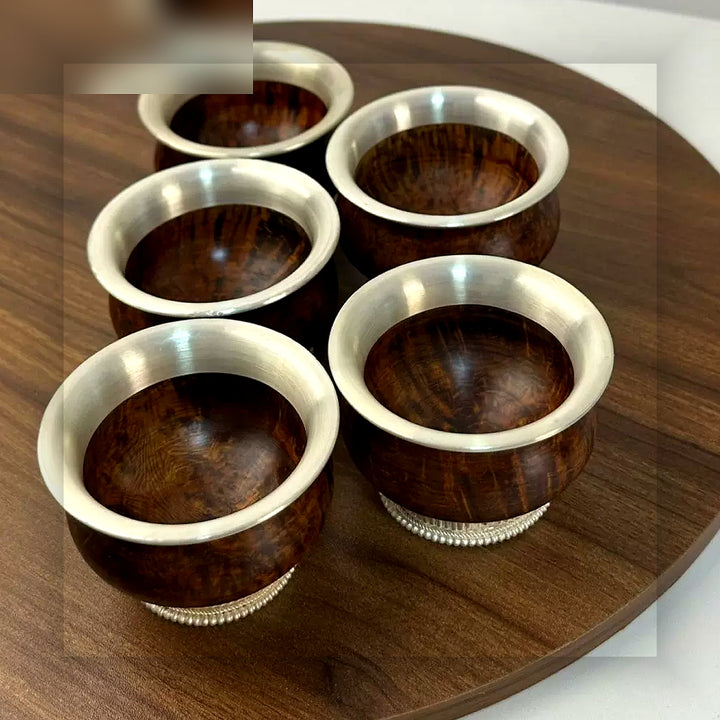 Tibetan Wooden Butter Tea Cup with White Copper Rim