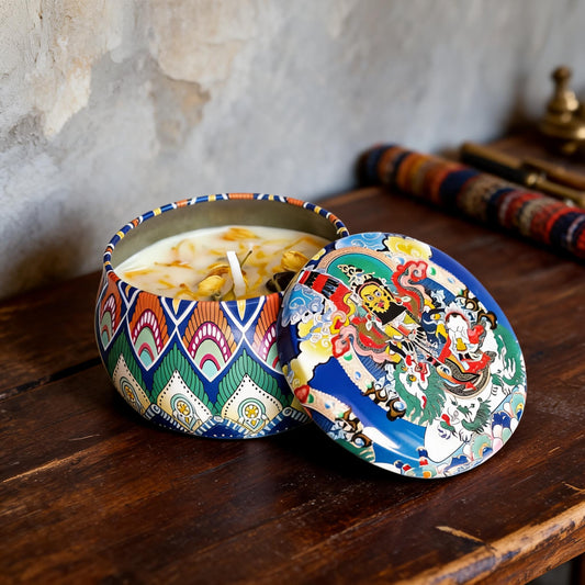 Vaishravana Rosemary Thangka Candle — artisan studio hero view