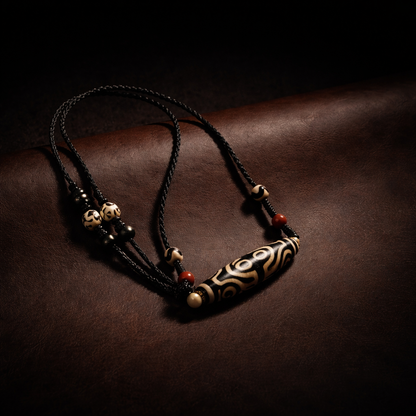 Handcrafted eight eye and tiger tooth dzi bead necklace main view
