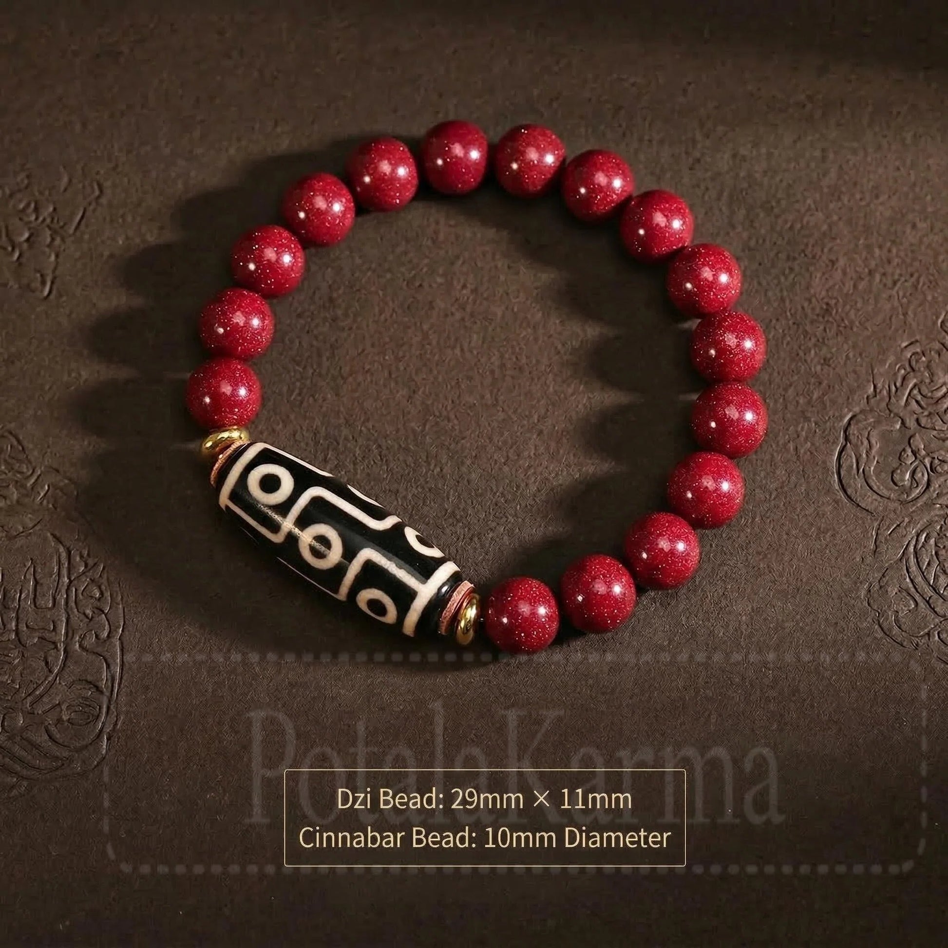 Cinnabar style dzi bead bracelet side view