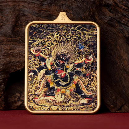 Six Armed Mahakala hand painted thangka pendant main view