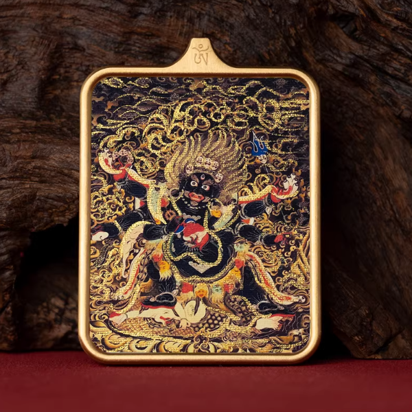 Six-Armed Mahakala Hand-Painted Thangka Pendant