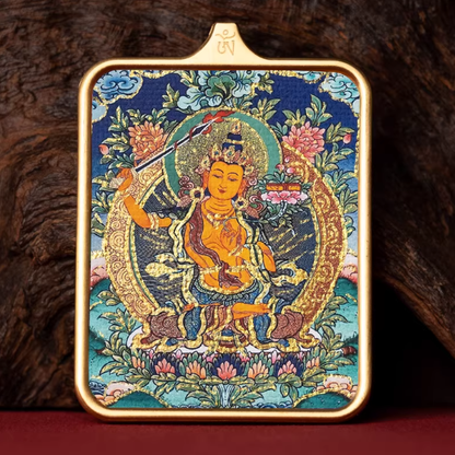 Manjushri hand painted thangka pendant main view