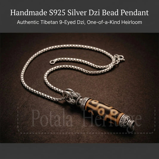 Nine eye dzi bead necklace side view