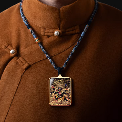Six Armed Mahakala thangka pendant side view