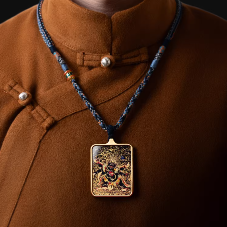 Six Armed Mahakala thangka pendant side view